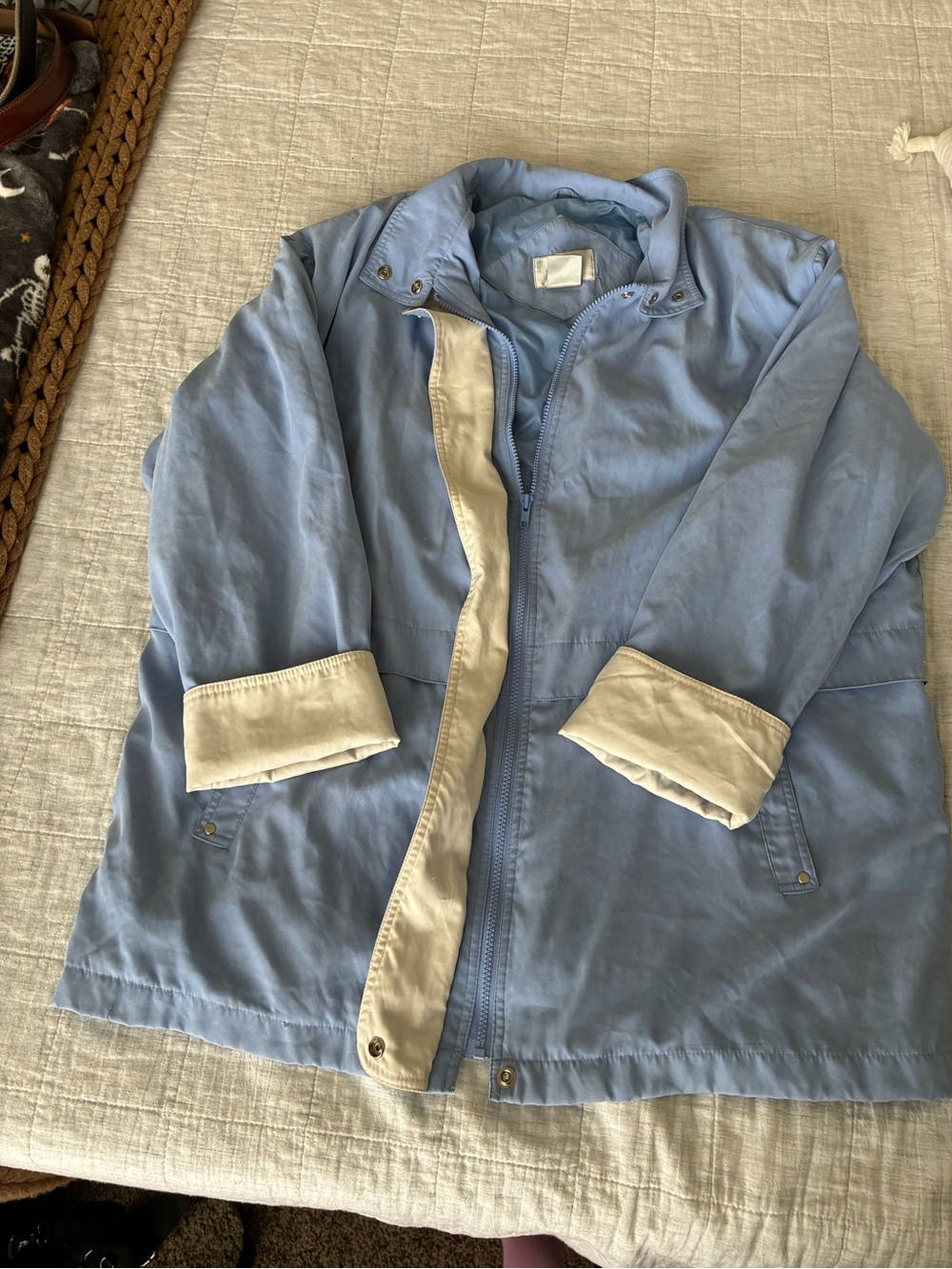 80’s Blue Women’s Casual Zip-Front Jacket with Cream Trim